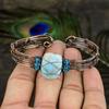 Natural Caribbean Larimar Gemstone Copper Wire Wrap Cuff Bangle Adjustable L9i21