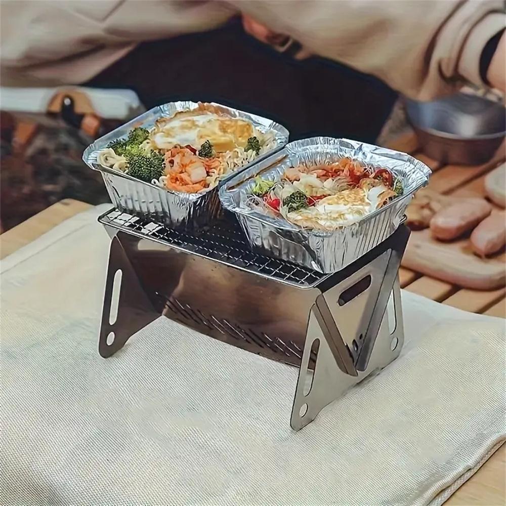 Outdoor Stainless Steel Portable Folding Card Stove Outdoor Charcoal BBQ Grill for Camping, Lightweight Fire Pit for Cooking