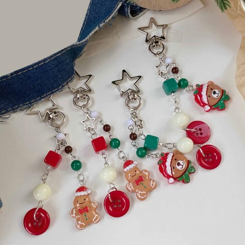 Handmade Beaded Phone Chain Camera Bag Charm Christmas Themed Pendant Keychain Stylish Women Backpack Decoration