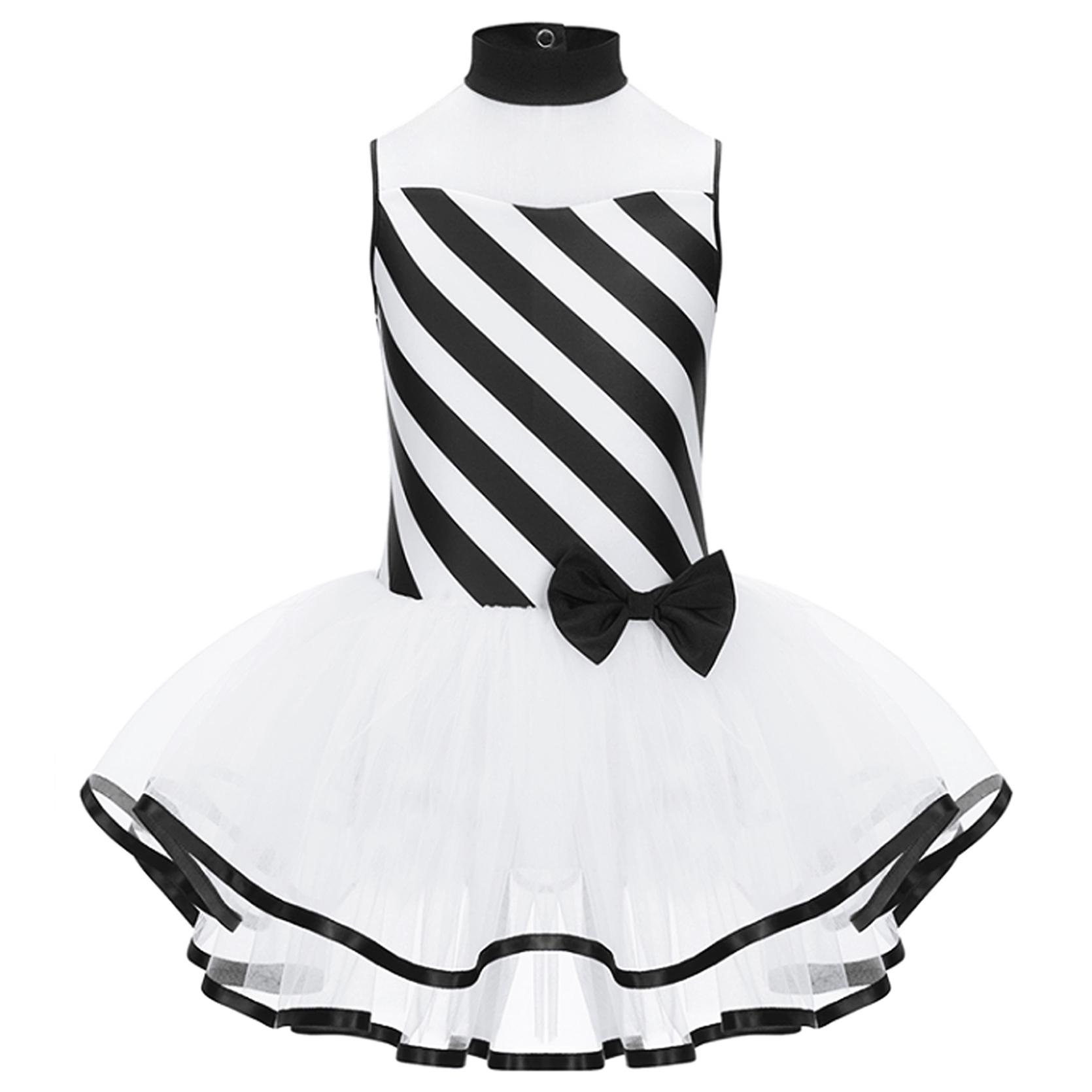 

Детское рождественское полосатое танцевальное платье-пачка без рукавов для девочек, праздничный сценический костюм чёрный