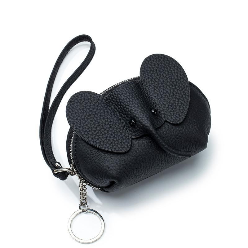 

New bag creative card bag leather baby elephant change bag female, small first layer cowhide clutch bag coin bag ins чёрный