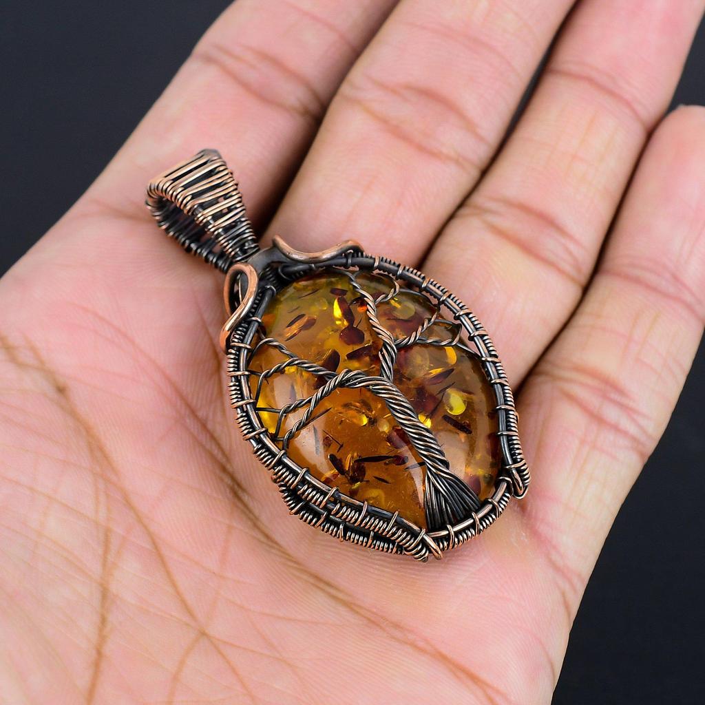 Baltic Amber Pendant, , 999 Copper Wire Wrapped Gemstone Jewelry, Handmade Pendant For Mother Day