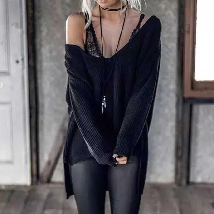 Autumn and winter new women's clothing European and American solid color long-sleeved sweater knitted sweater top