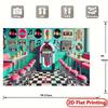 Retro 50s Diner Tapestry, Jukebox & Checkerboard Background Cloth, Bar Wall Decor