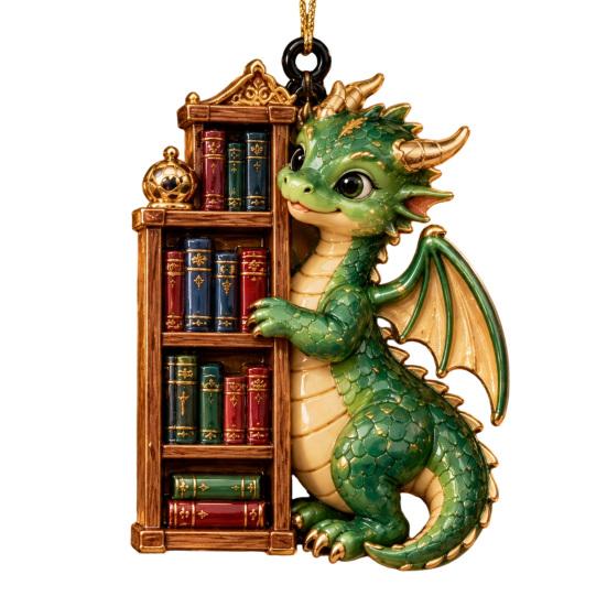 Whimsical Dragon Decor for Bookshelf Bookish Ornament, Fantasy Book Dragons Christmas Hanging Unique Acrylic Ornament Decoration, Gothic Pendant,
