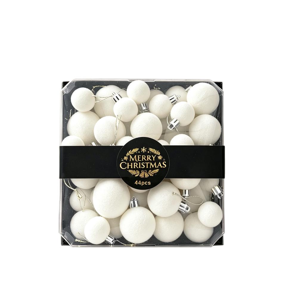 42/44pcs Wine Red Christmas Tree Hanging Balls Flocked Christmas Cake Box Xmas Tree Decor