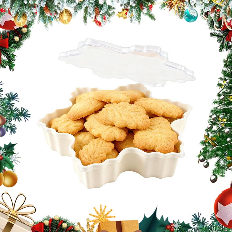 Christmas Serving Tray, Christmas Cookie Box With Lid, Cute Holiday Gingerbread Man Snowflake Tree Storage Container For Snacks
