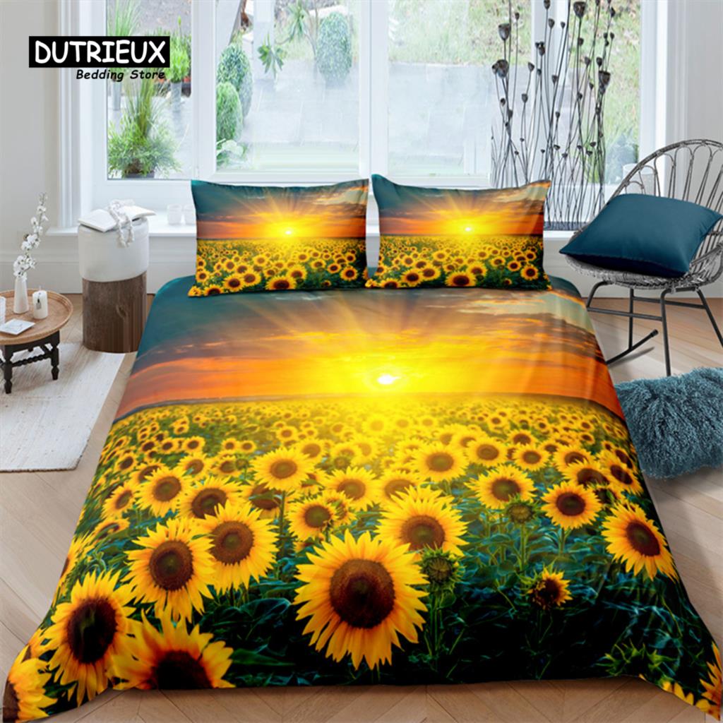 

Luxury 3D Sunflower Print Home Living Comfortable Duvet Cover Set Pillowcase Kid Bedding Set Queen and King EU/US/AU/UK Size EU single(135x200cm)