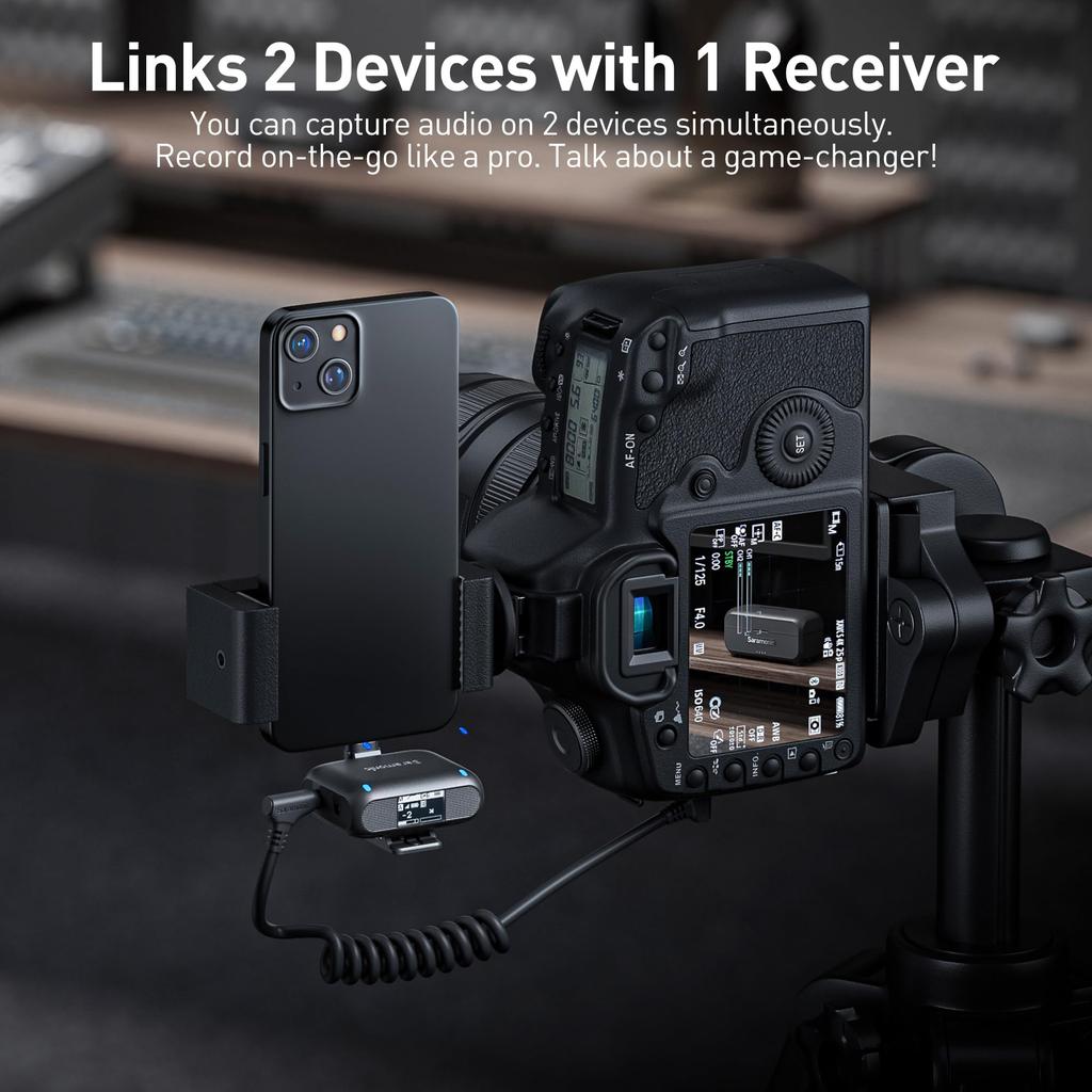 Saramonic BLINK500B2+ Wireless Lavalier Microphone for iPhone Android Type-C Smartphone Cameras, 492 Feet Range, 20 Hours Lifespan, Clip-on Wireless