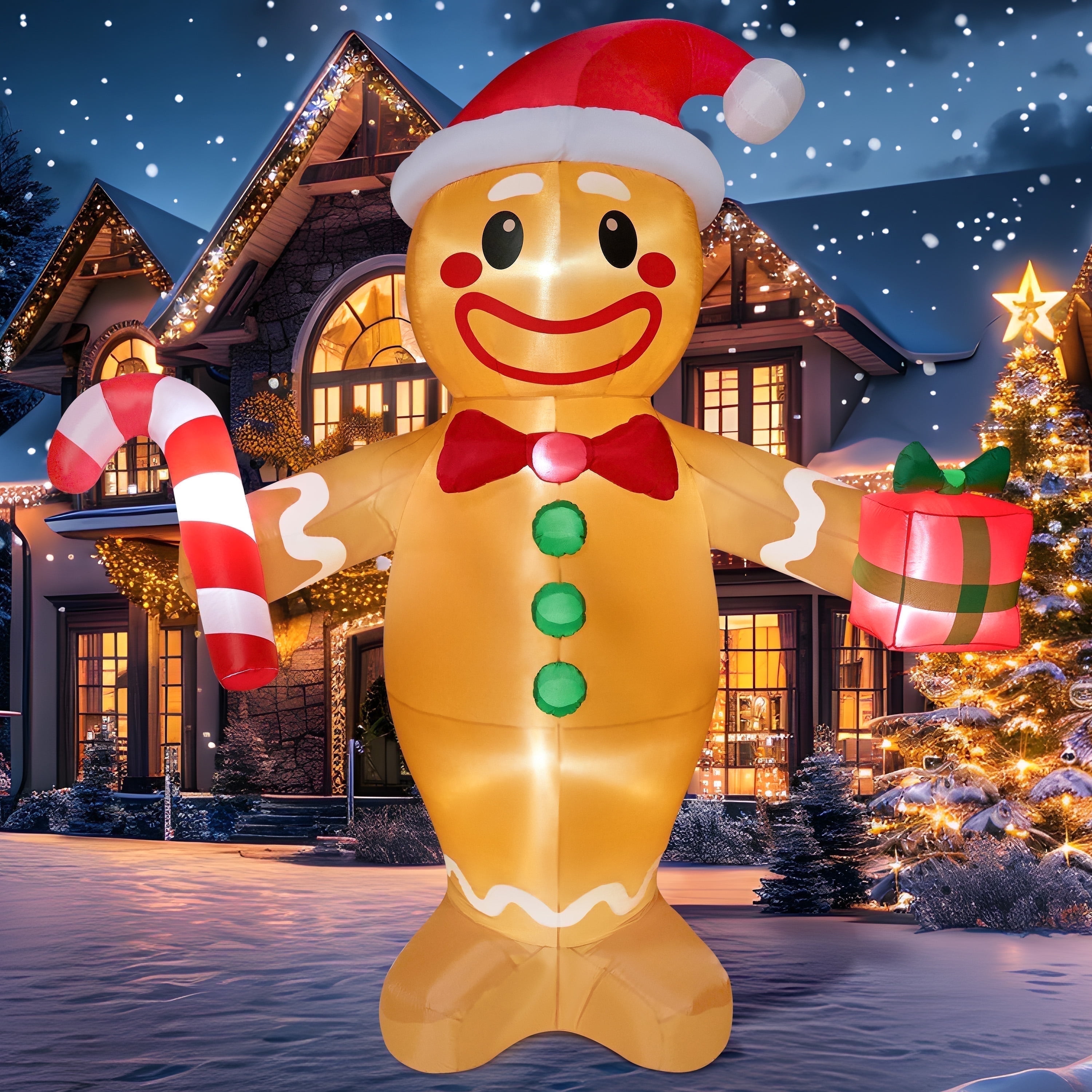 Monika Chen Joyfy Christmas Inflatables Gingerbread Man Outdoor Decorations Blow Ups Yard Built-In Leds Holiday Party Decor Ft 12 With For Kid Friendly