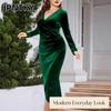 JPNTKY Fashion Summer Spring Solid Color Print Long Sleeve V-Neck  Casual Dresses