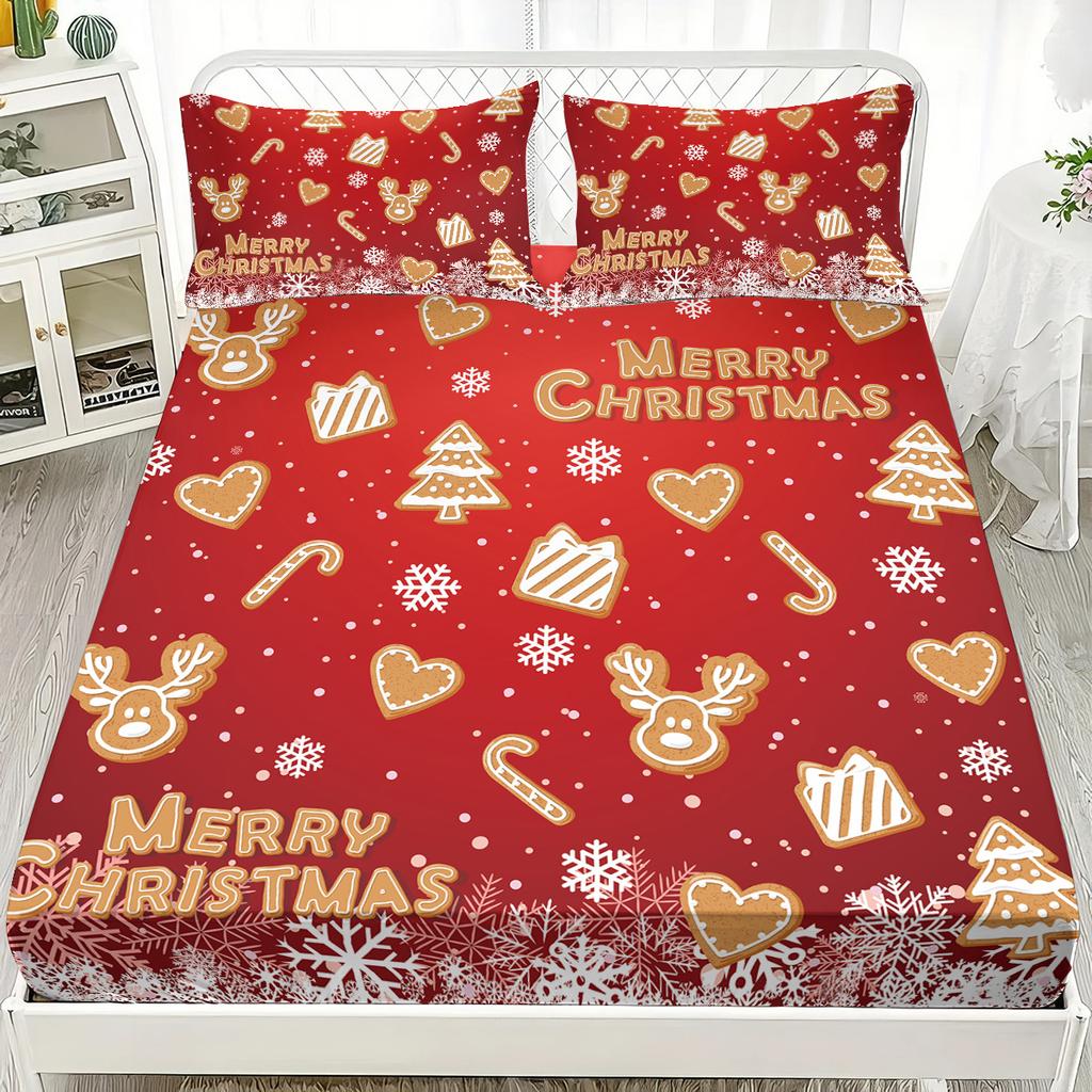 3pcs Christmas gingerbread print coreless bedsheet set multiple size soft bedcovers bedroom bedding decorations machine washable