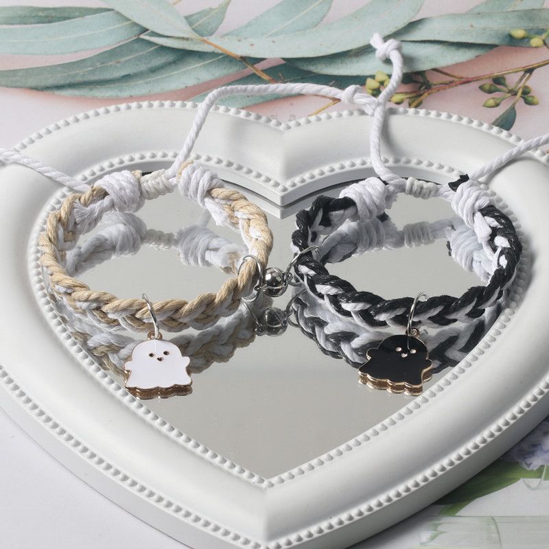 Good-looking Black and White Color Matching Couple Woven Magnetic Bracelet Original Cartoon Ghost Girlfriends Carrying Strap for Boyfriend Bracelet