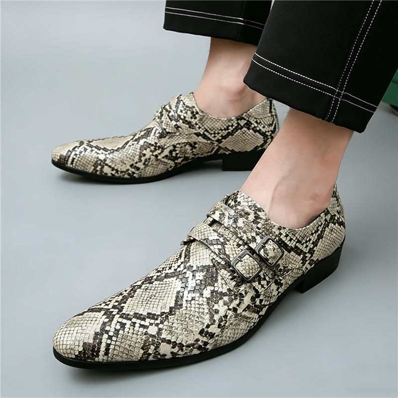 Britain New Gentleman Pointed Snakeskin Pattern Casual Shoes for Men Designer Monk Strap Loafers Formal Wedding Dress Footwear