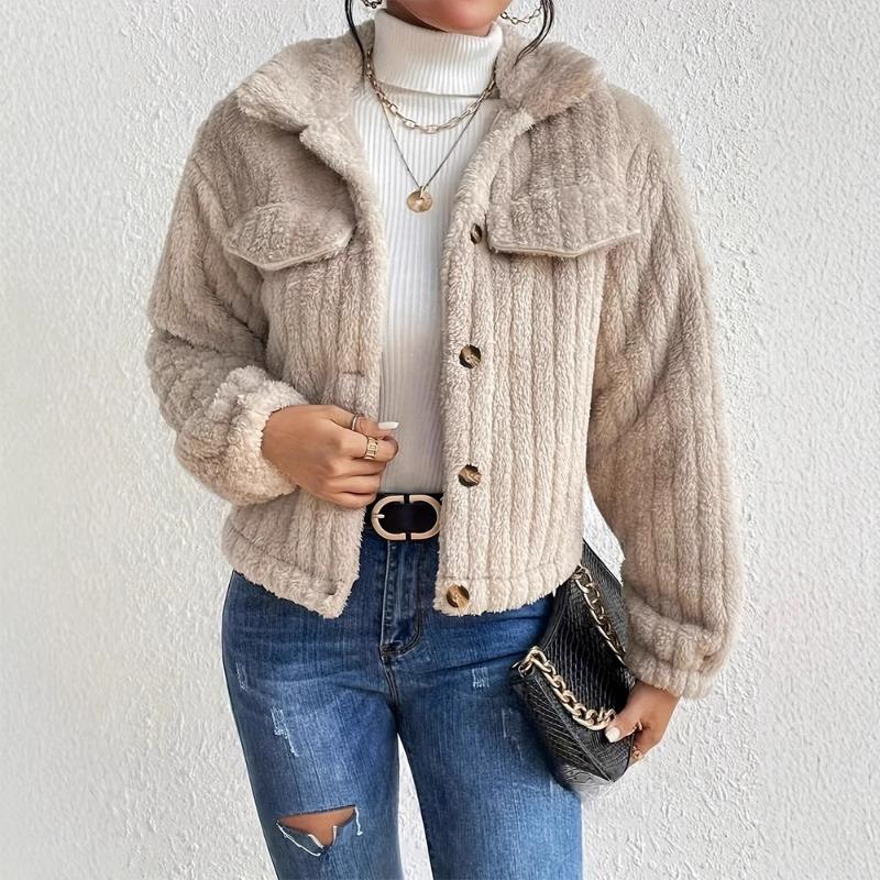 Chaqueta de Terciopelo Doble Cara de Moda Simple con Solapa de Manga Larga Suelta de un Solo Botón para Mujer Otoño Invierno Estilo Europeo Americano