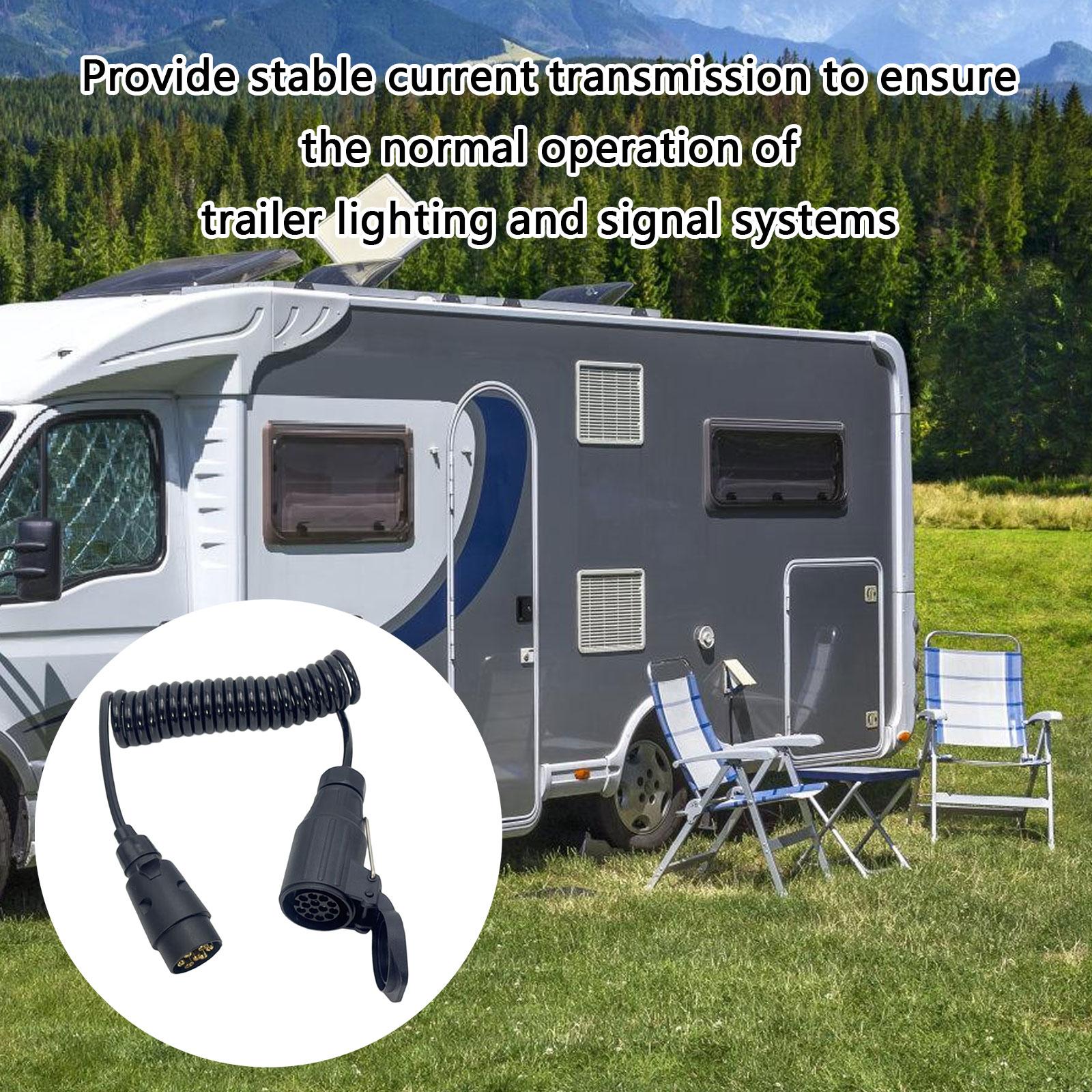 

7 Way 13 Pin Trailer Light Cord 12V Coiled Spring ABS Construction for Campers 7 Pin To 13 Pin Trailer Adapter 1