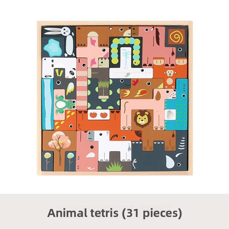 Toddler Wooden Puzzle Block With Traffic And Animal Shapes For Early Education Play