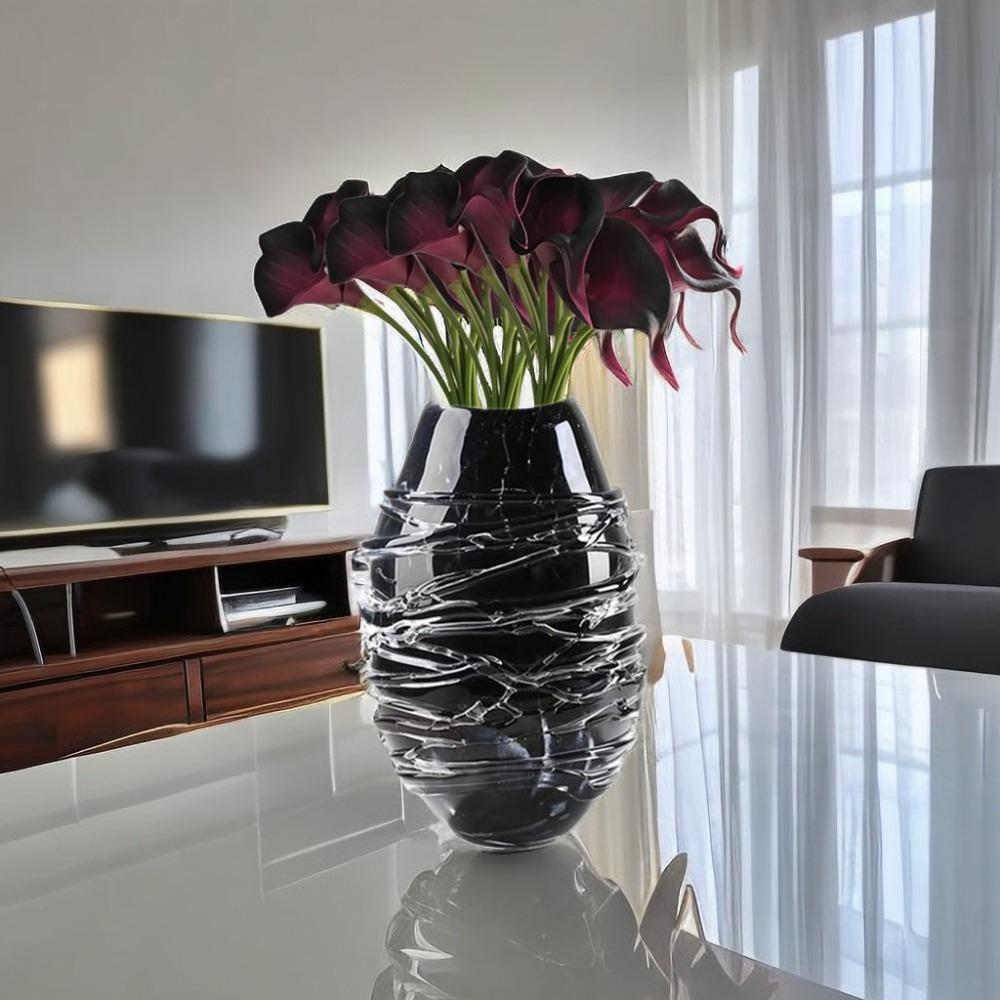 10pcs Realistic Touch Latex Artificial Calla Lilies | DIY Wedding Bouquet, Party Home Decoration (Black Purple)