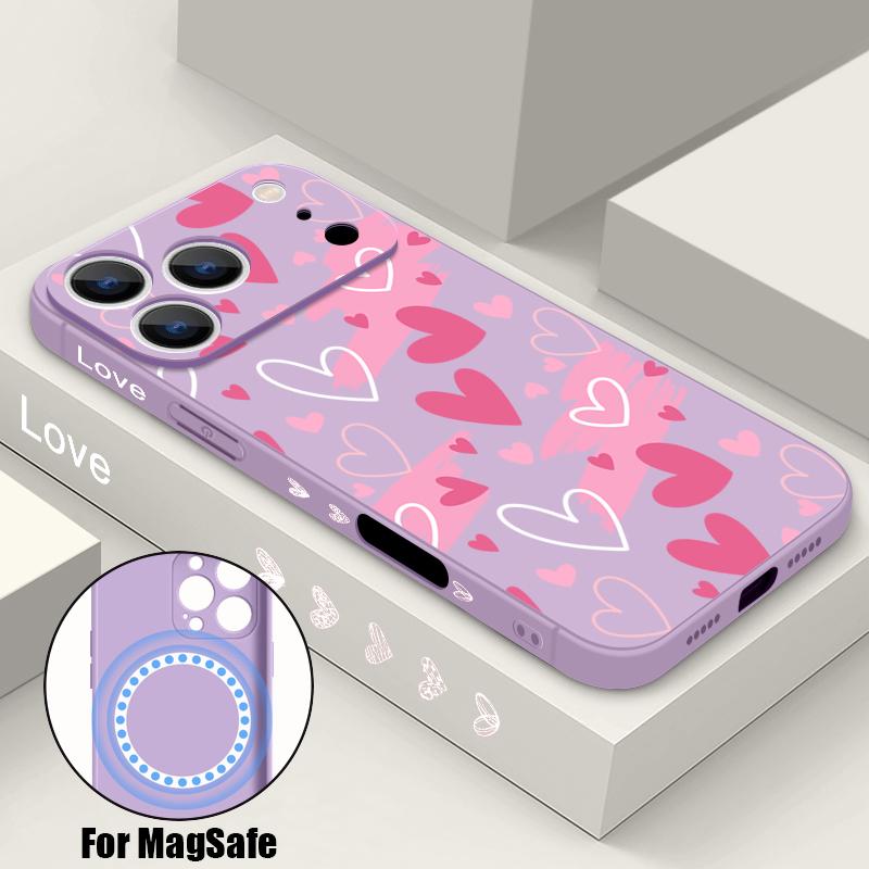 For iPhone 17 Pro Max Case Luxury Love Hearts Pattern Magnetic For Magsafe Soft Cover For iPhone 16 15 14 13 Pro Max 17E 16E