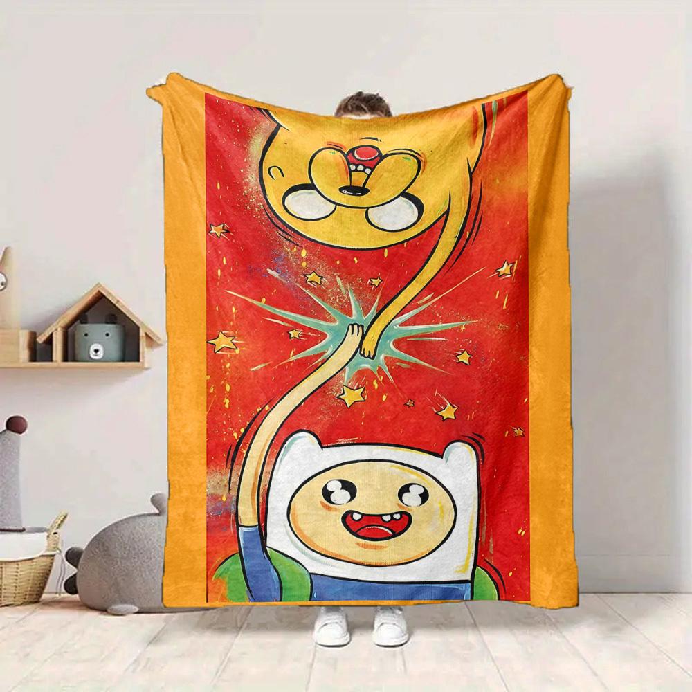 1pc Adventure Time Flannel Throw Blanket - Lightweight Soft Warm All-Season Blanket for Sofa, Bed, Travel, Camping  L1029184