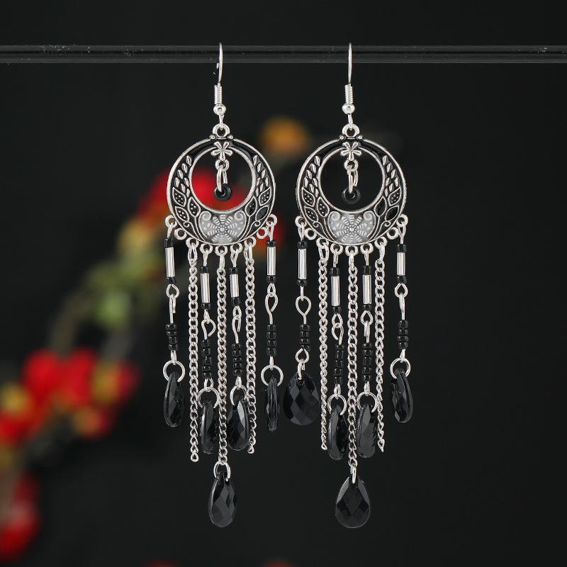 Bohemian long fringed earrings retro medium enamel color beaded niche design earrings women