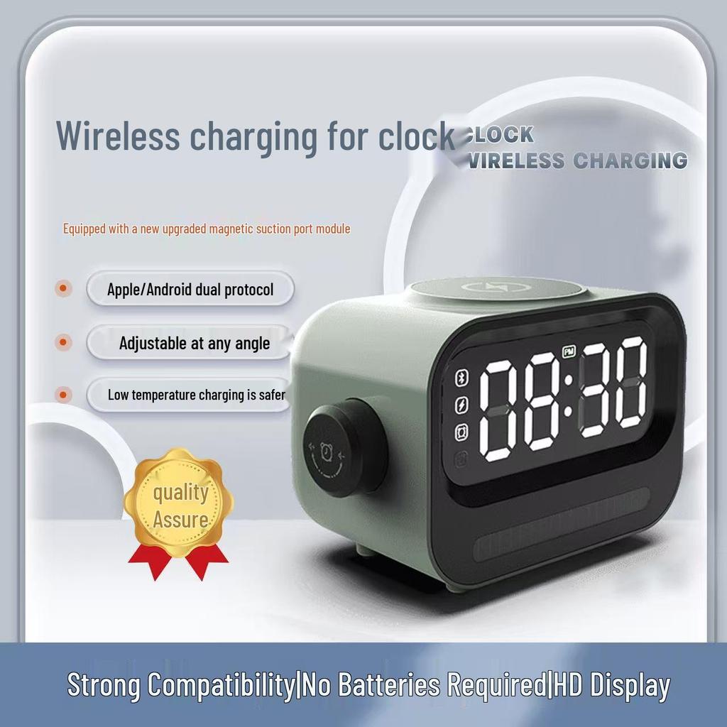 15W Wireless Bluetooth Speaker Clock with Fast Charging, High-Quality Sound, Multifunctional Desktop Charger, Magnetic Suction