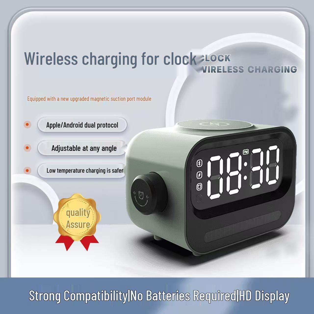 15W Wireless Bluetooth Speaker Clock with Fast Charging, High-Quality Sound, Multifunctional Desktop Charger, Magnetic Suction белый