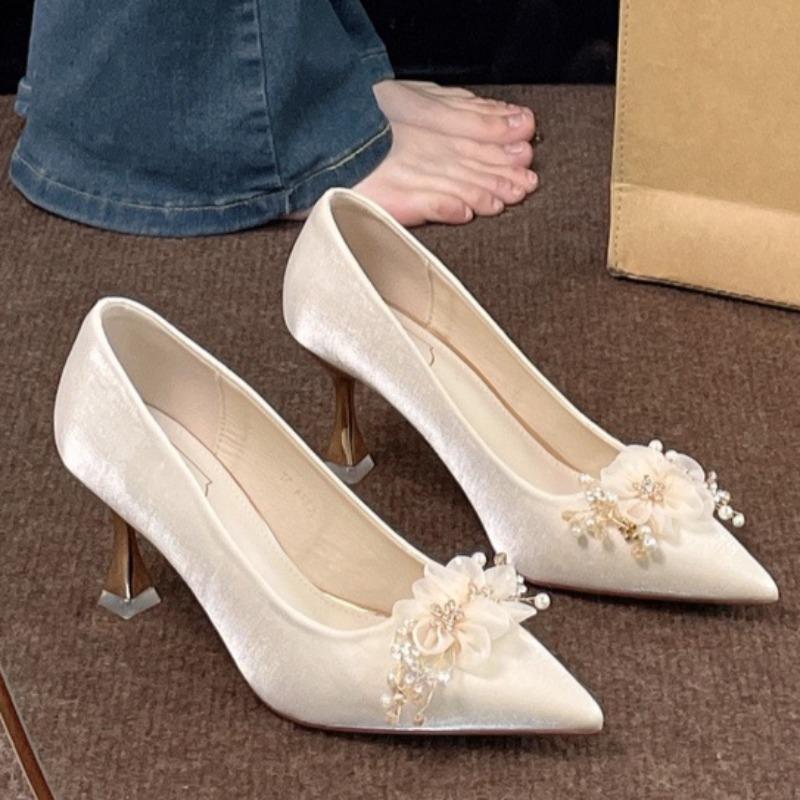 Temperament Flower Stiletto Single Shoes Women's Fashion Pointed Toe Shallow Mouth Anti-slip Wear-resistant High Heels