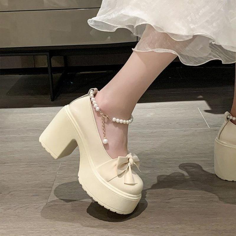 Mary Jane hoge hakken dames nieuwe Franse retro veelzijdig temperament dikke hak enkele schoenen zachte stijl bruidsmeisjesschoenen