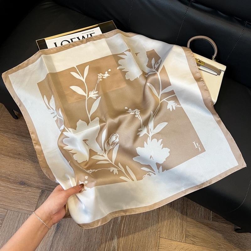 Silk scarf women's spring and autumn decoration versatile ins simple style striped square scarf streamer simulation silk fashion scarf scarf scarf