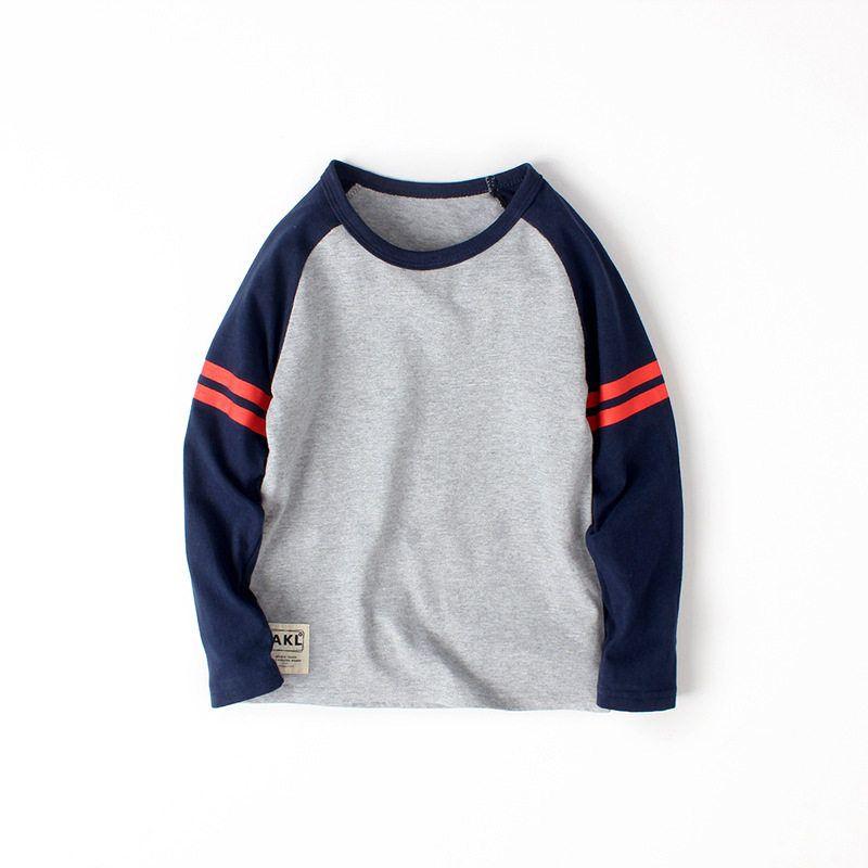 Children's Clothing Spring and Autumn Boys' round Neck Long Sleeves T-shirt Bottoming Shirt Kids Pure Color Tops Children's Two Bars Clothes