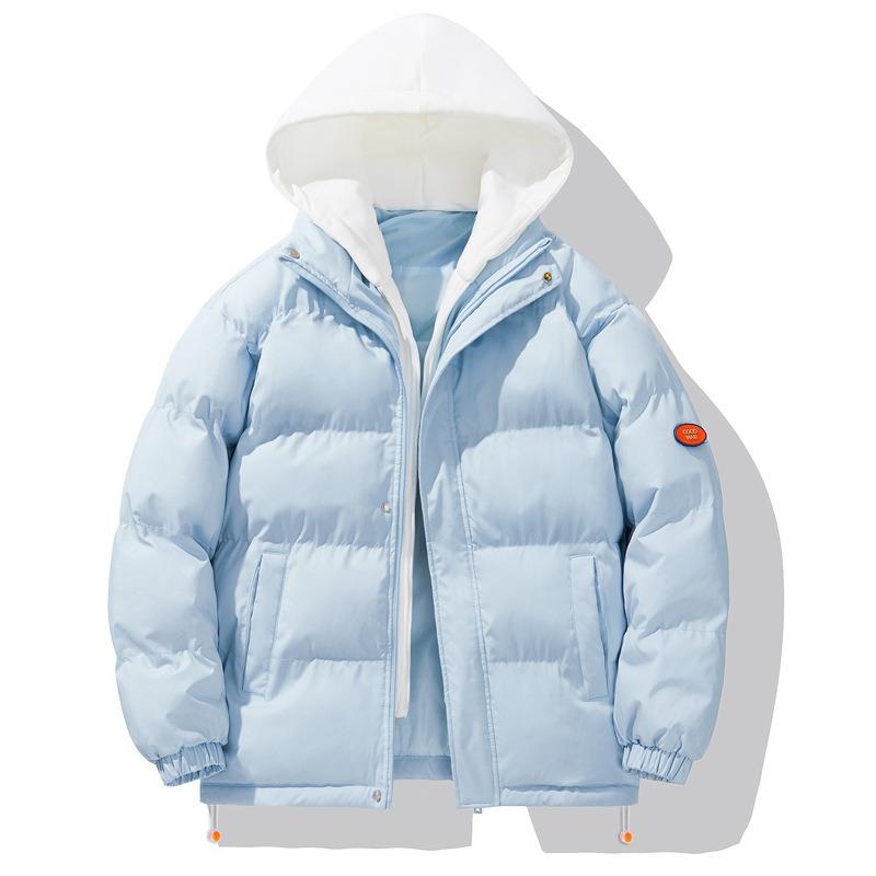 New trendy brand hooded jacket loose large size cotton-padded jacket thickened fake two-piece cotton-padded jacket