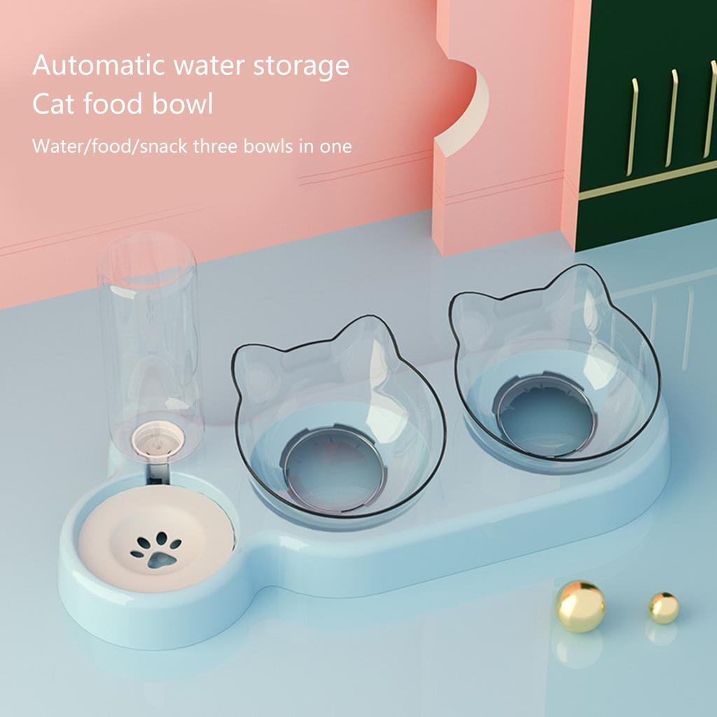 Multiple Purpose Cats and Dogs Double Bowl Automatic Water Feeding System Clear Visibility Bowl for Home and Travel