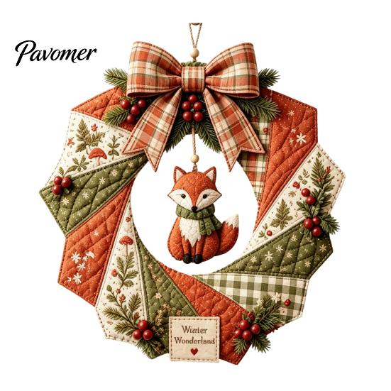 DIY Patchwork Craft Supplies Wreath Kit, Christmas Sewing Seasonal Patterns, Farmhouse Style Crafts Fabric Kit for Adults, Front Door Wall Decor