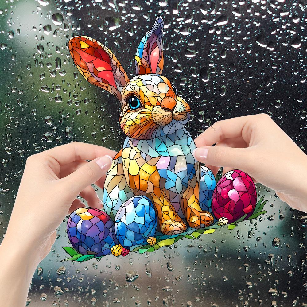 Tegneserie Malt Kanin Påskeegg Glassvindu Forskjønnelse og Dekorasjon Elektrostatisk UV Vindusklistremerker