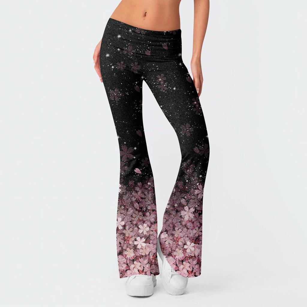 Women's Fashion Print Slim Fit Slim Reverse Waist Low Waist Elastic Waist Flare Pants