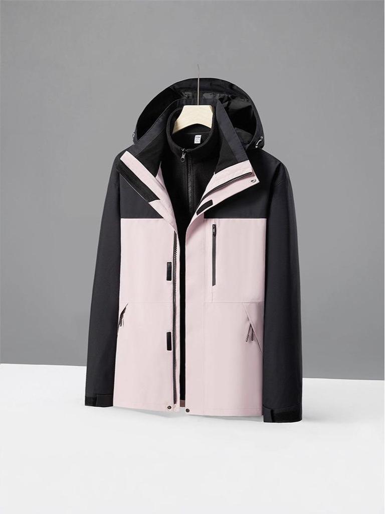 Men's & Women's Three-in-One Hooded Outdoor Jacket - Autumn/Winter Color Block Coat