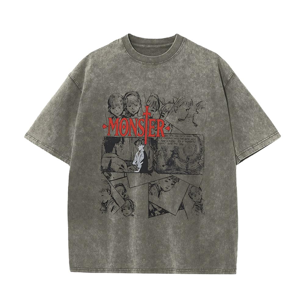 Anime Monster T Shirts Washed Men Women Cotton Harajuku T-Shirts High Quality Retro for Men Women Tops Tees Unisex