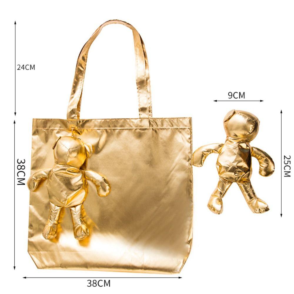 Cute Foldable Cartoon Bear Shopping Bag Reusable Waterproof Tote Bag Cotton Filling Large Capacity Grocery Bag