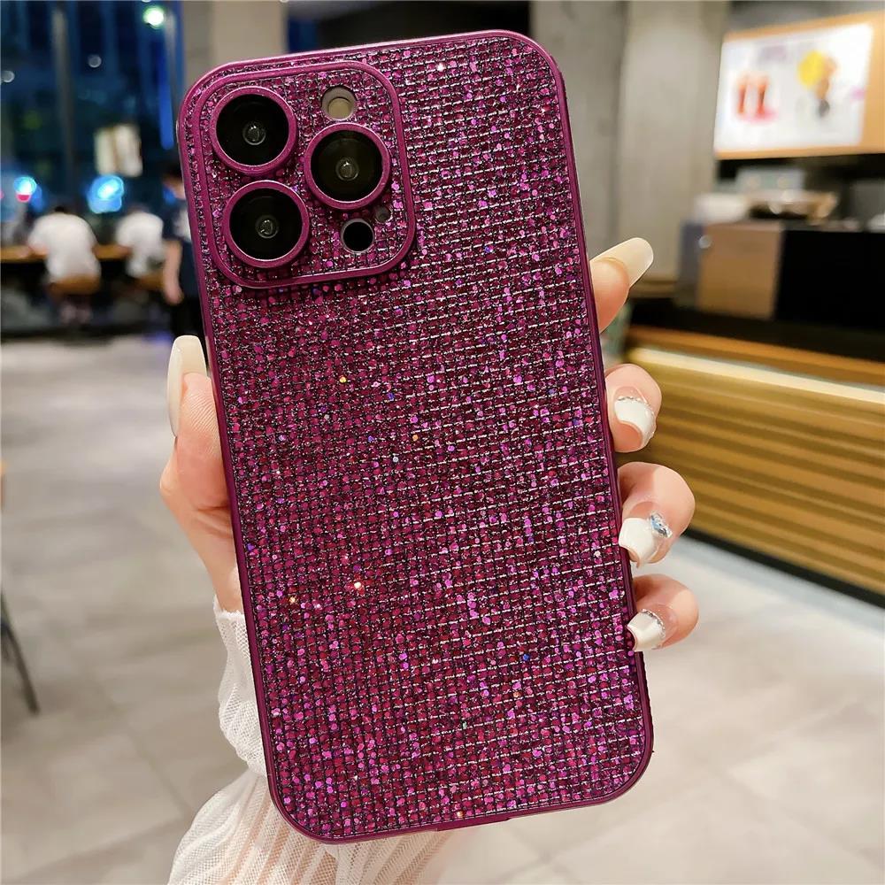 Hight End Black Bling Glitter Noble Case For For Iphone 1 14 13 12 Pro Max 11 Lens Film Protection Soft TPU Shockproof Cover