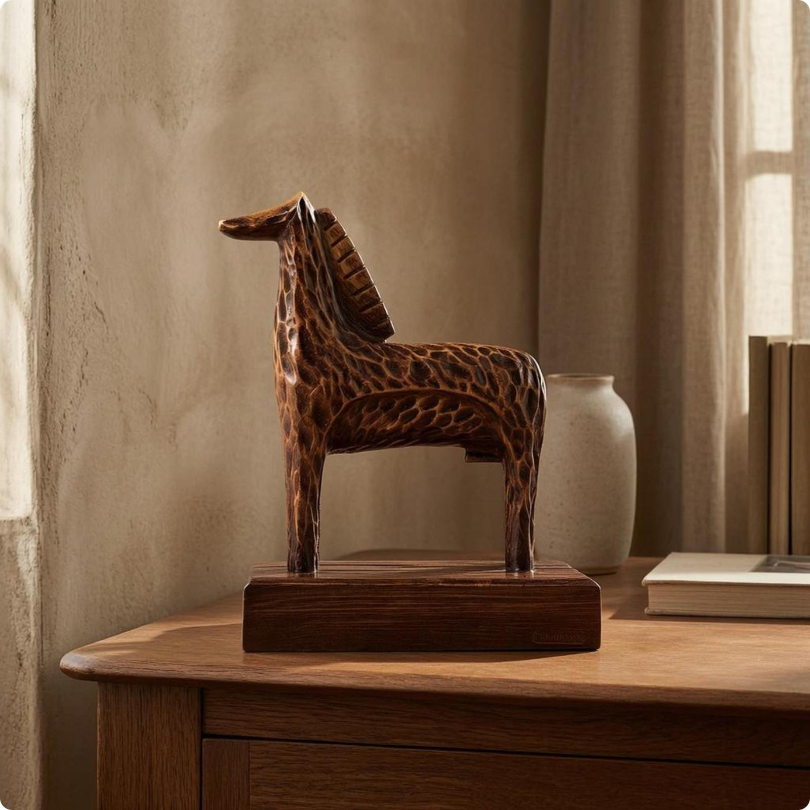 Abstract Horse Sculpture Resin Carved Texture Decor Tabletop for Study