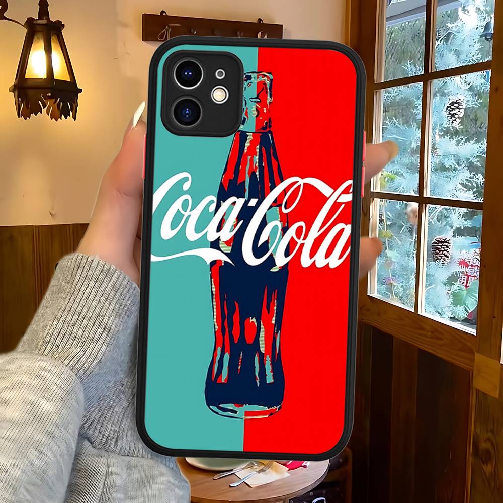 C-CocaS-Fashion Cola Silicone Matte Phone Case For Iphone 13 14 15 16 Pro Max 11 12 X Xs Max Soft Cover