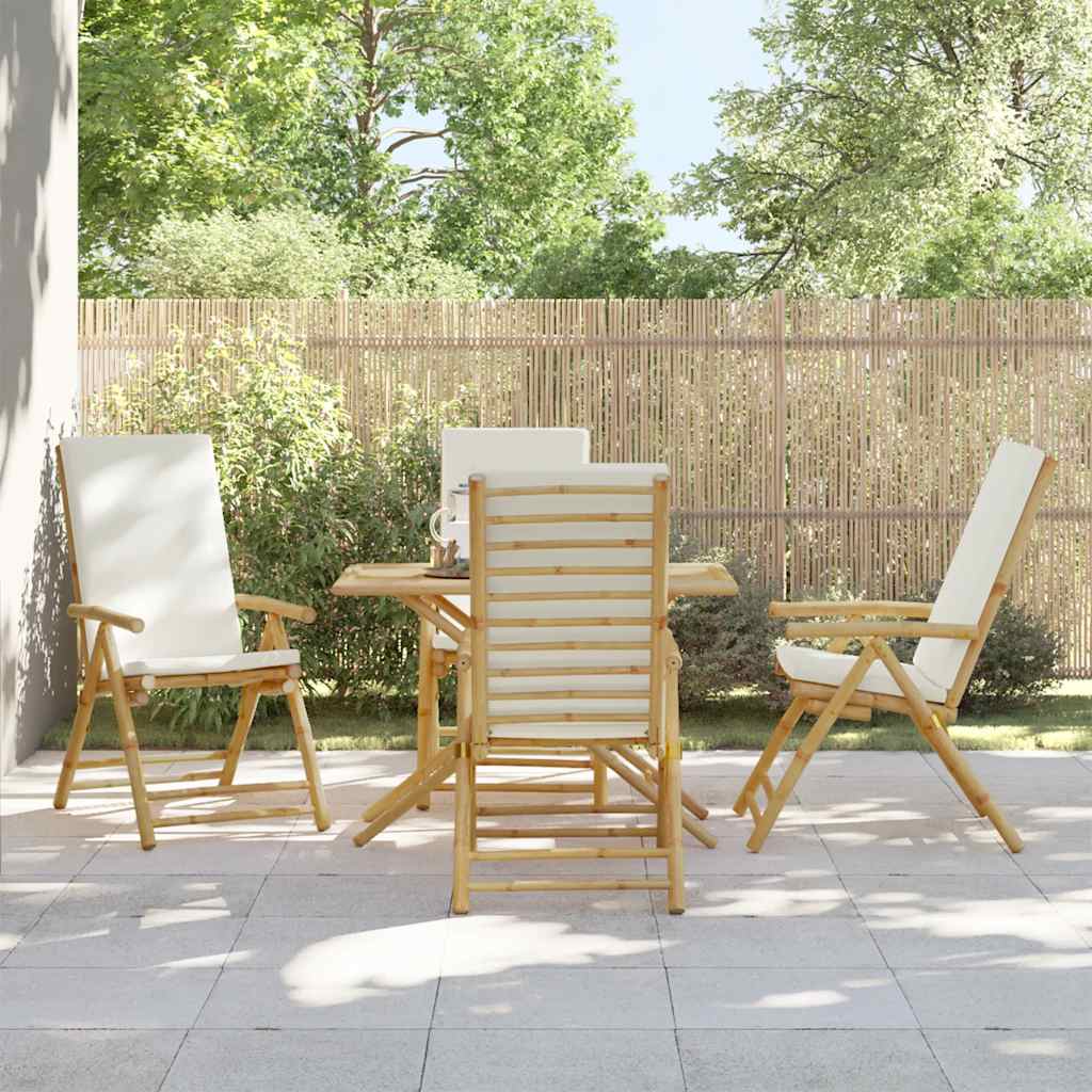 Garden Chairs 4 pcs Adjustable Foldable with Cushions Bamboo