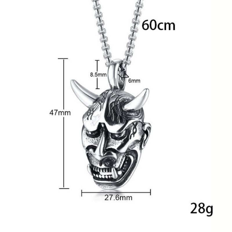 Necklace Domineering Bull Horn Prajna Face Steel Color Men's Ghost Face Casting Pendant