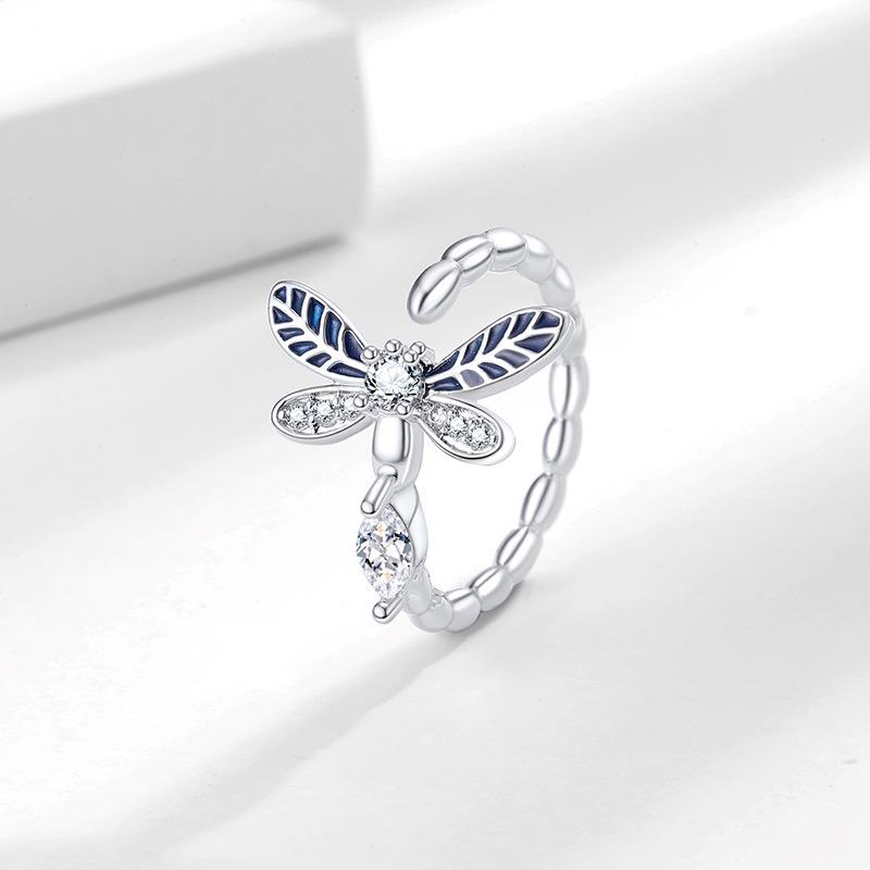European Crystal Dragonfly Enamel Ring: Adjustable Women's Fashion Jewelry Gift