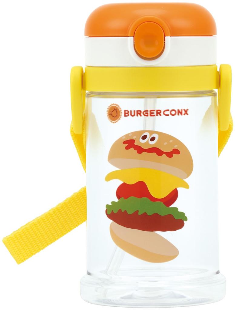 Skater Baby Straw Mug with Foldable Handle and Shoulder Suitable for Ages 1 Year and Burger Concus KSHW2N Strap, 2-Way Type, 370ml, Up,