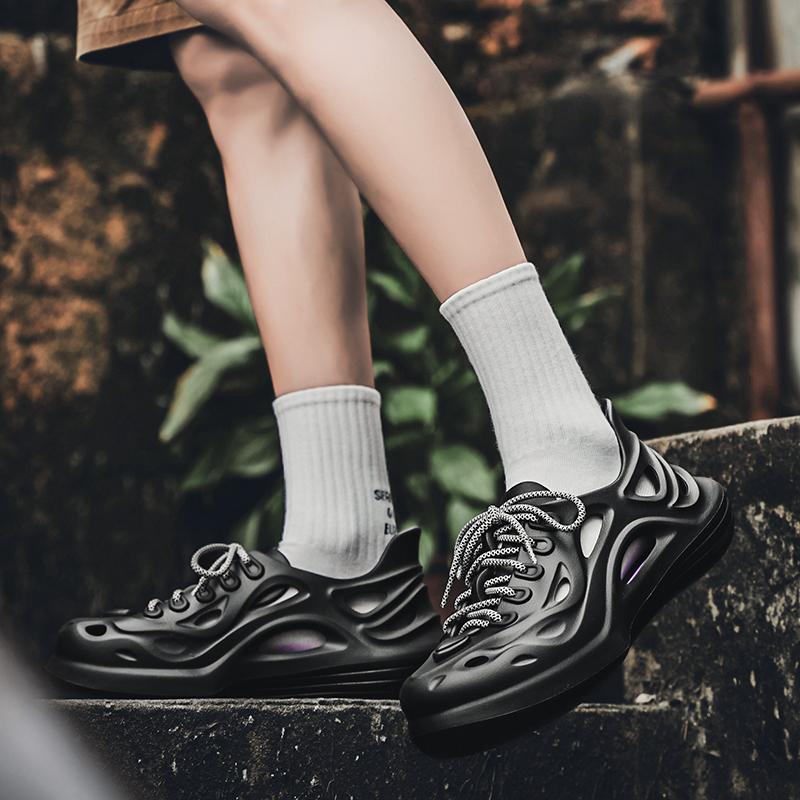 Men's breathable casual Lace up sandals summer new soft-sole outdoor Garden shoes waterproof fashion hole shoes driving slippers