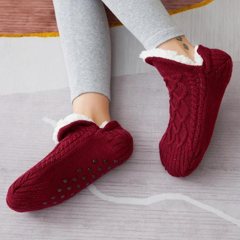 Thickened Winter Woven Thermal Cashmere Socks Floor Socks Women Carpet Home Plus Socks Velvet Sleep Socks Slippers Boat Socks