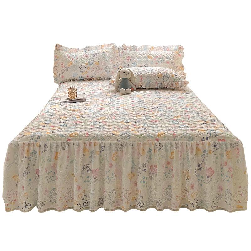 Sábana ajustable acolchada dos en uno, falda de cama, colcha antideslizante de encaje, Funda de colchón