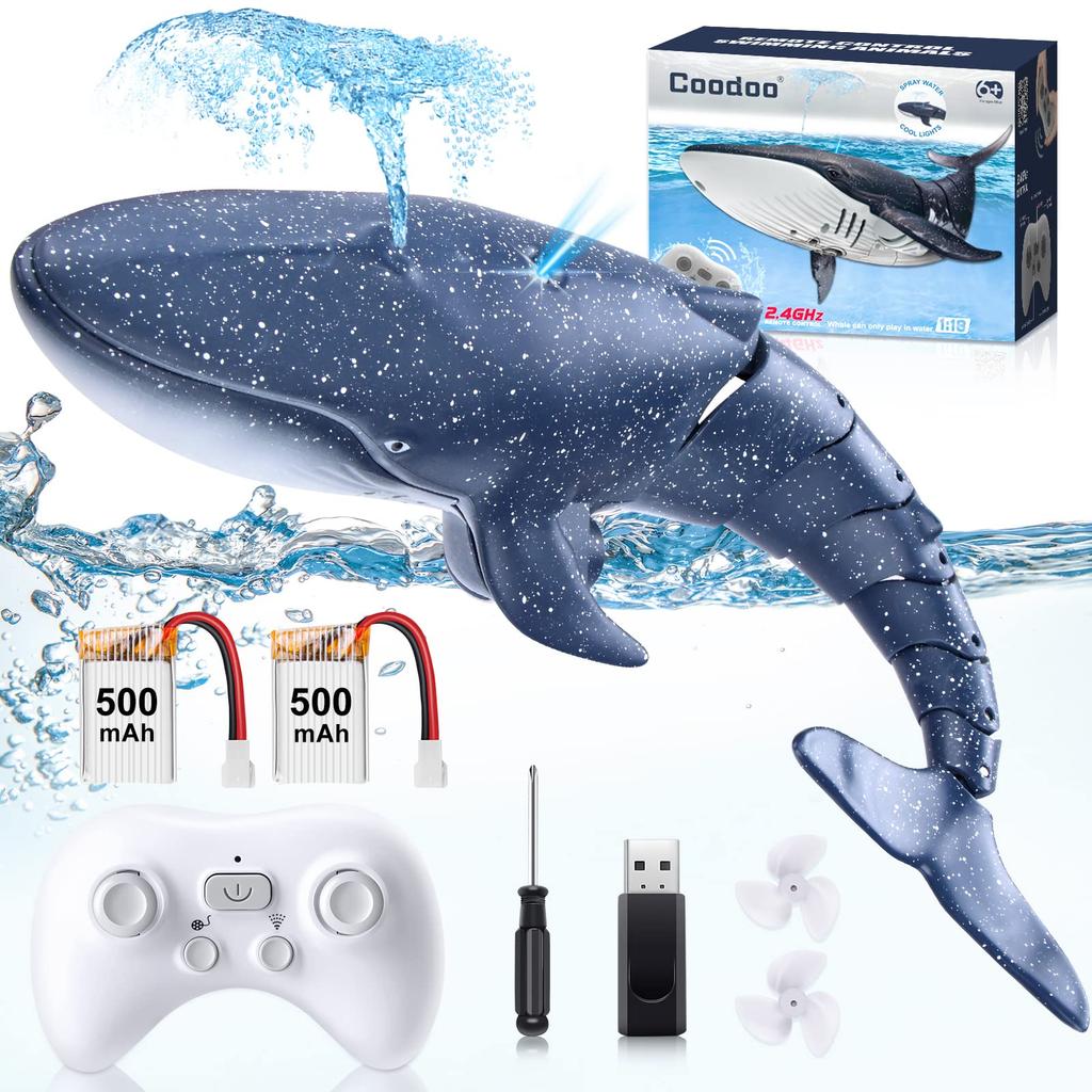 Upgraded Pool Toy Remote Control Whale Shark Outdoor Radio Control Boat Water Toy for Boys & Girls Ages 8-12, Ages 6+ (2 Pieces)